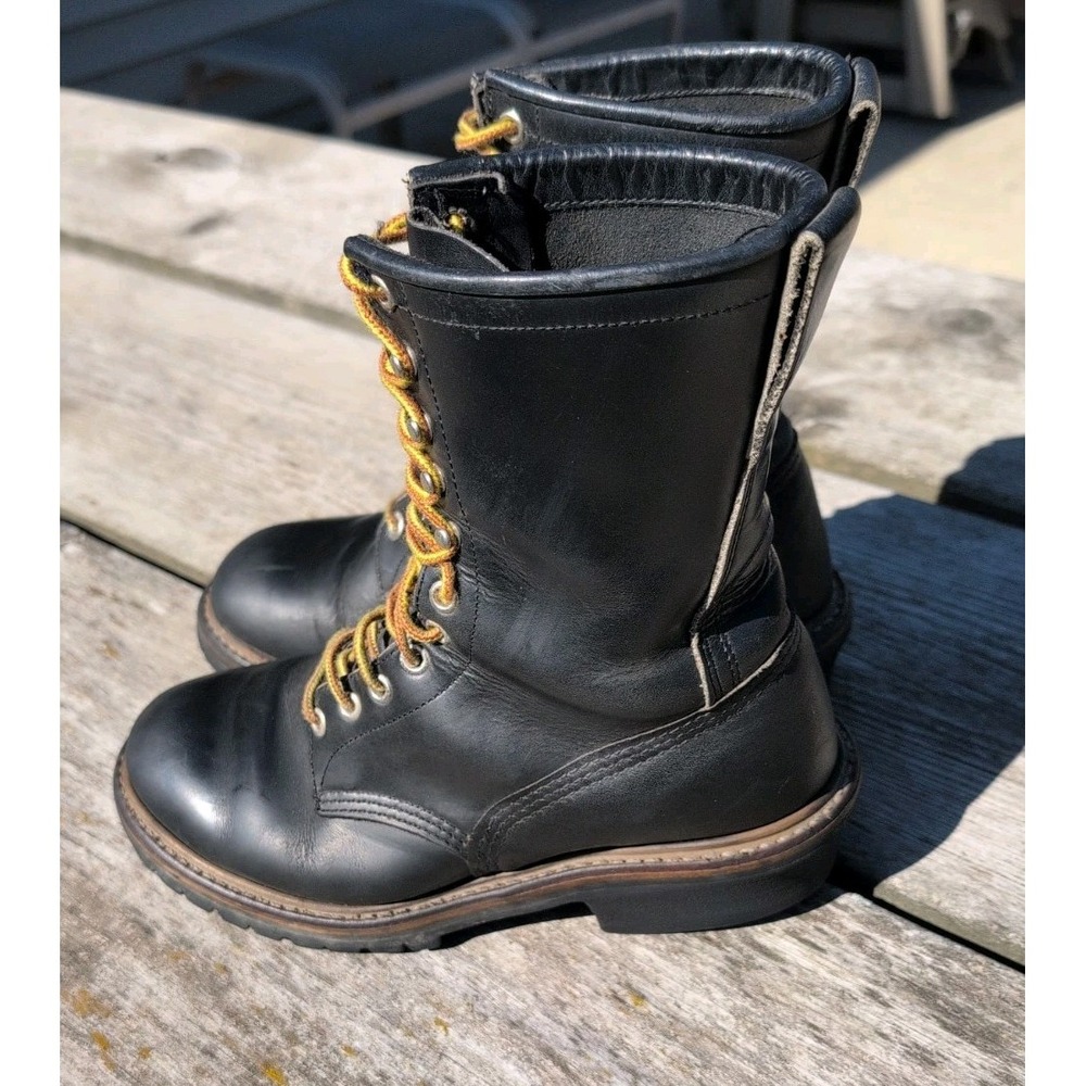 Red Wing USA Men's US 7 E Logger Boots 699 Black Leather Vibram Round Toe GUC